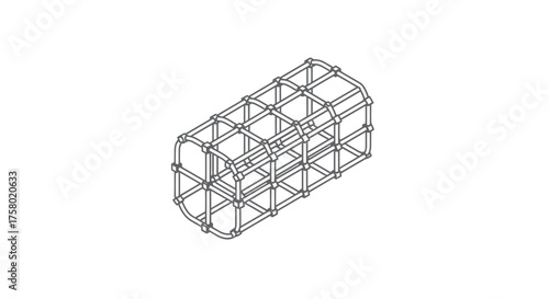 Isometric 3D Wireframe Grid Cage Structure Model.