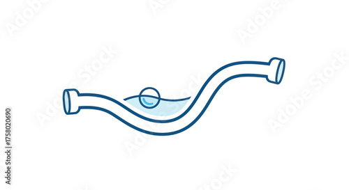 Plumbing U-bend pipe with water and floating bubble icon.