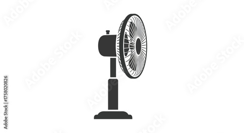 Black Silhouette of a Modern Electric Standing Fan.