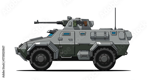 Modern armored fighting vehicle with a cannon turret illustrated in a detailed side profile view.