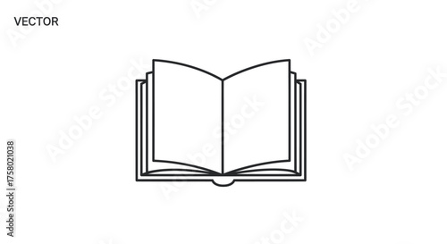 Simple black outline vector icon of an open book with blank pages.