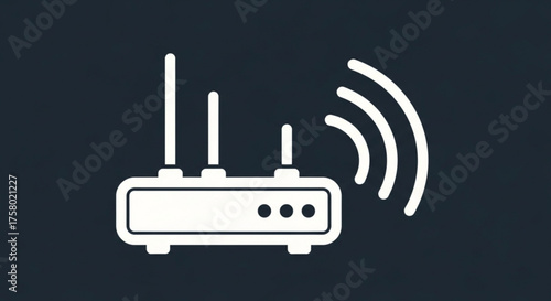 White router with three antennas emitting wifi signal on dark background