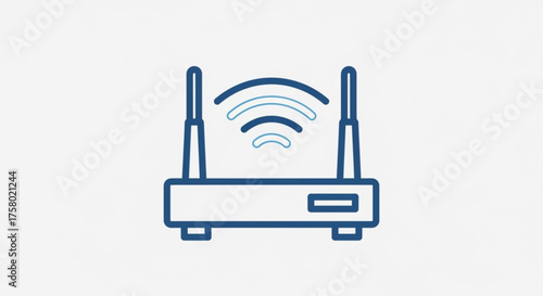Blue router with two antennas emitting wifi signal