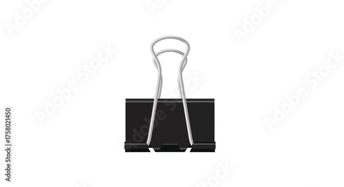 Black Metal and Plastic Binder Clip for Paper Organization.