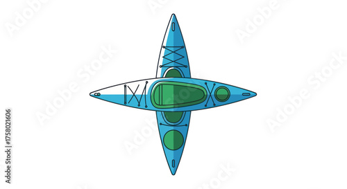 Two Blue and Green Kayaks Arranged in a Cross Shape.