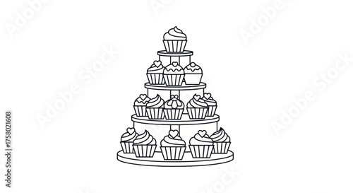 Cupcake Tower Illustration: Tiered Display of Delicious Treats.