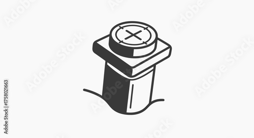 Simple Black and White Bolt with Cross-Shaped Head.