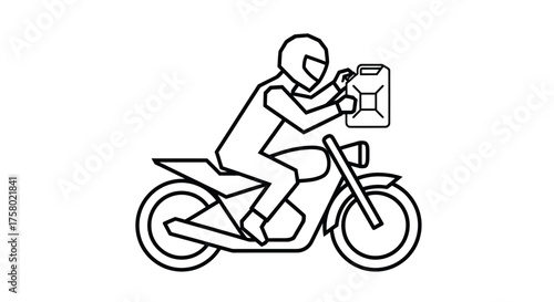 Motorcycle Rider Carrying Fuel Canister Outline Illustration.