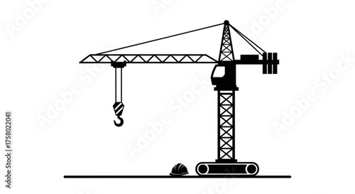 Silhouette of a construction crane with hard hat