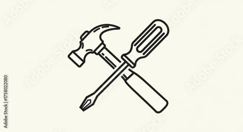 Crossed hammer and screwdriver, construction tools