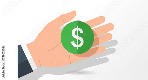 Hand holding a green dollar coin