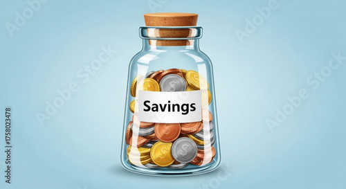 Savings jar full of coins, financial concept for investment and security