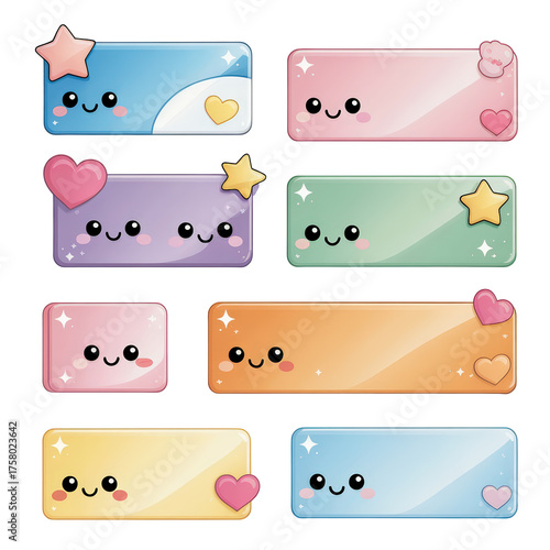 Kawaii Colorful Name Tags in 3x3 Grid