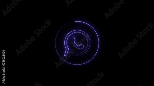 Neon Outline Icon of Whats App Logo in Purple on a Black Background symbol whatsapp