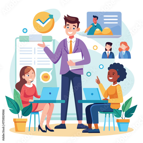 hr manager conducting training and onboarding.eps