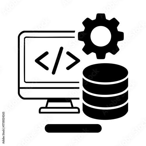 Full stack development icon with code and database