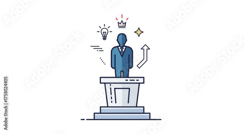 Business person on podium, symbolizing success