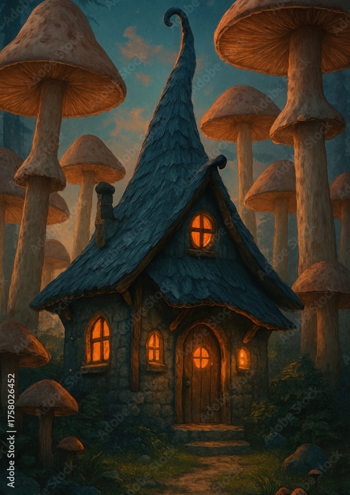 Fototapeta premium Enchanted mushroom forest cottage