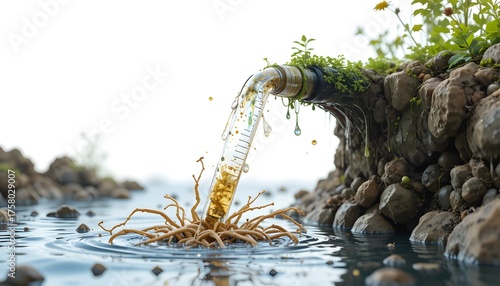Microbial Water Bioremediation Illustration. bioremediation
