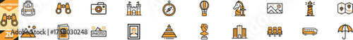 Sightseeing trip icon set featuring landmarks and travel elements vector