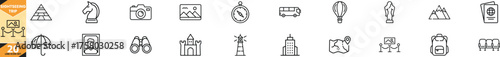 Sightseeing trip line icons set featuring landmarks travel tourism activities vector