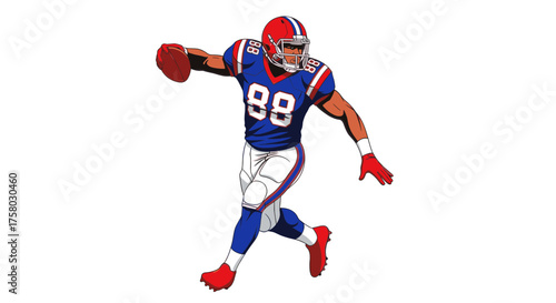 Illustration of an American football player wearing a blue jersey with the number 88, running with the ball.