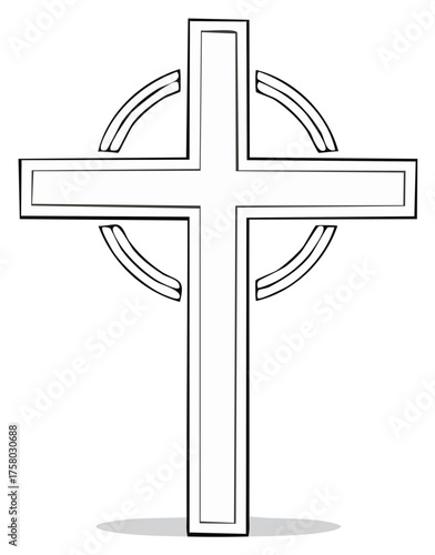 Elegant Celtic Cross Depiction Black Outline Religious Symbol Simple Isolated Vector Art Christian Symbolism Traditional Design