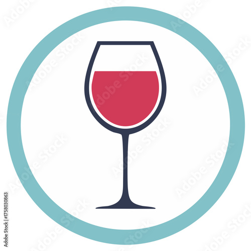 Stylish Red Wine in Dark Outlined Glass Framed by Light Blue Circle Visual Graphic