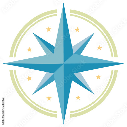 Blue compass rose vector illustration guiding direction travel symbol