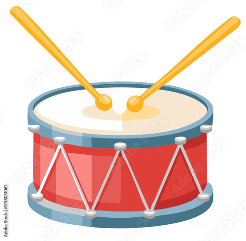 Cartoon Snare Drum with Drumsticks Illustration Music Instrument Red Color Percussion