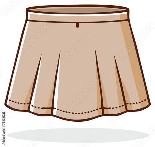 Simple cartoon vector illustration of a beige pleated A line skirt for fashion design