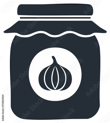 Glass Jar of Pickled Garlic Preserved Pickles Canned Condiment Food Preservation Homemade Canning