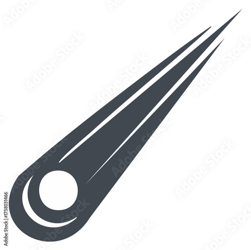 Stylized Comet Graphic with Trailing Streamers, Space Icon, Falling Star Meteor Symbol, Isolated