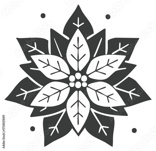 Black and white poinsettia flower illustration