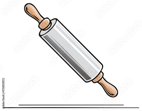 Traditional wooden handle rolling pin kitchen utensil for baking dough and pastry preparation