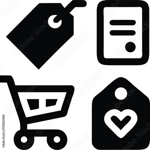 shopping icons  cart with badge  wishlist heart  p.eps