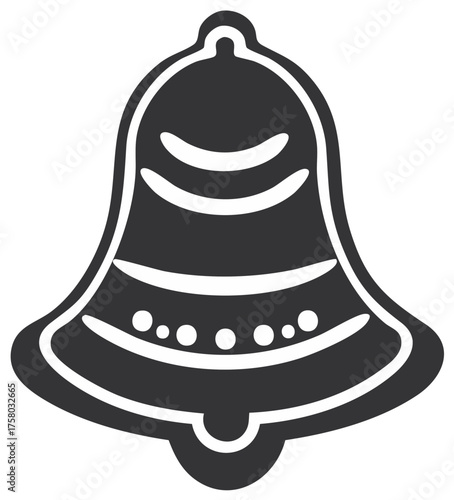 Stylized Christmas Bell Icon with Decorative Stripes and Dots Black and White