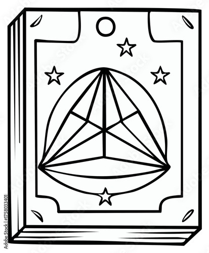 Magic Book with Geometry Figure Circle Star and Moon Line Art Style