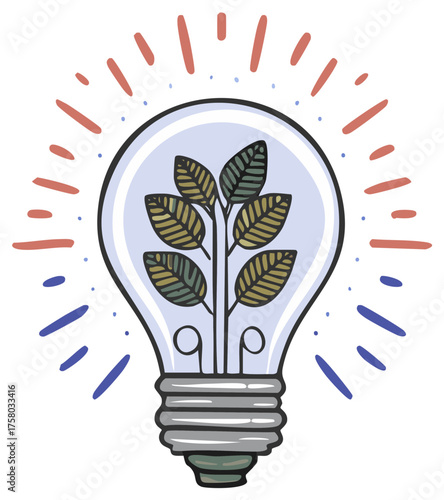 Light Bulb Idea: Green Plant Sprouts Inside Glowing Lamp. Sustainable Energy Concept. Innovation Icon