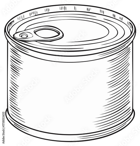 Line art illustration of a tin can with an easy open pull tab