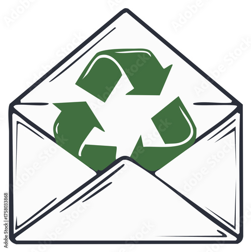 Envelope with green recycling symbol, hand-drawn illustration