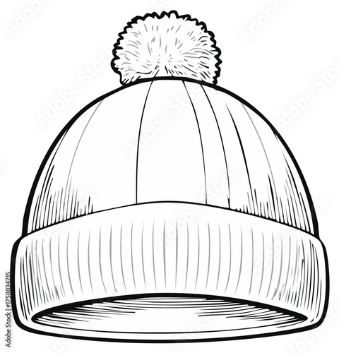 Sketch of a Beanie Hat with a Pom-Pom Accent
