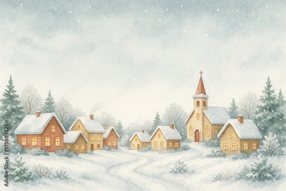 Fototapeta premium Cozy winter village scene.