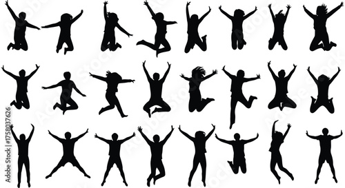 Vector art of group of diverse people jumping in the air with joy and excitement