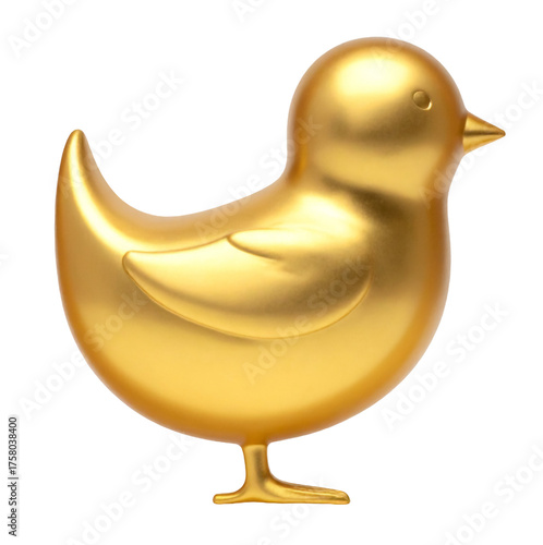 Golden little bird 3D isolated on transparent background