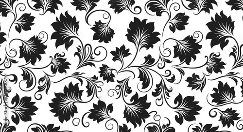 Black floral and vine pattern on a white background