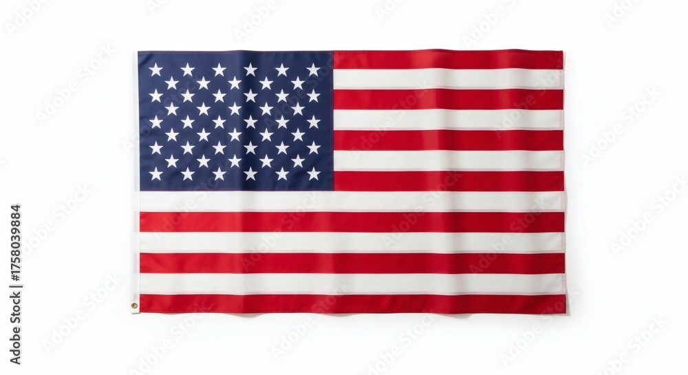 Obraz premium The national flag of the United States of America with its stars and stripes isolated on a clean white background