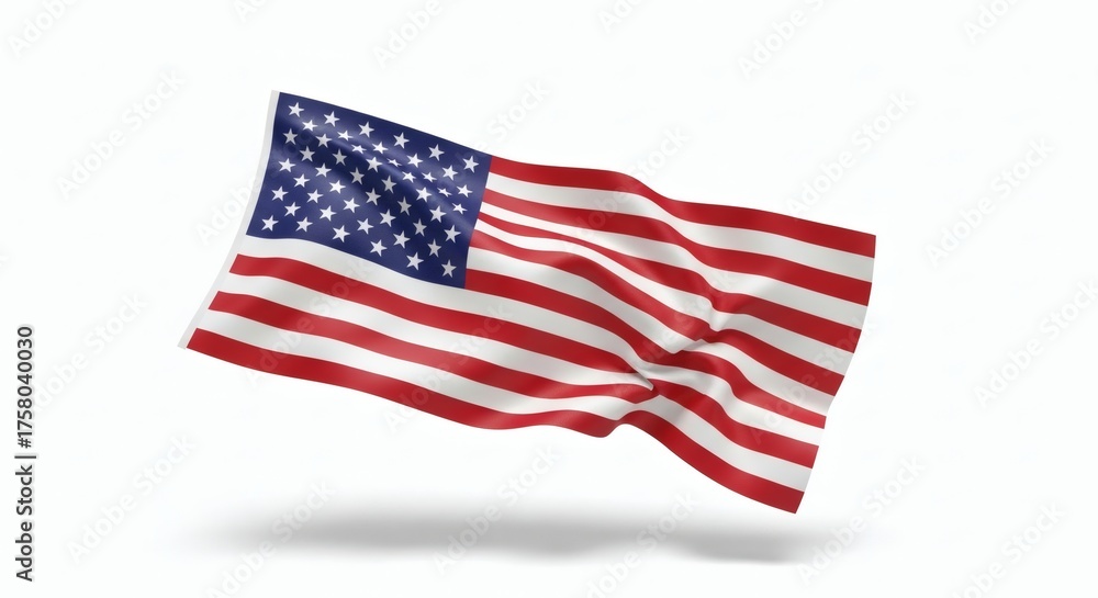 Obraz premium Waving American flag isolated on a white background, symbolizing freedom, patriotism, and national pride for the United States
