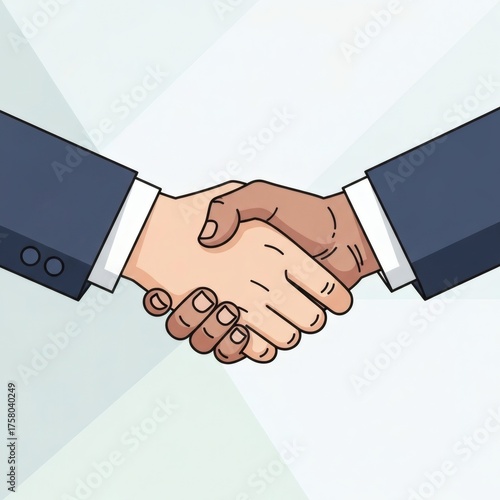 Illustration of a diverse business handshake symbolizing partnership, agreement, and successful cooperation
