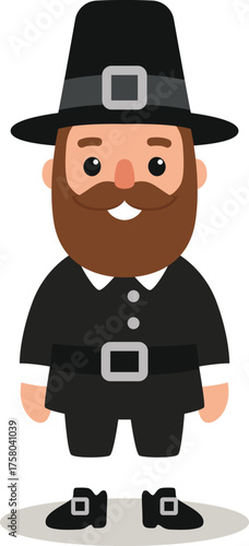 cute pilgrim man cartoon with upright standing pose